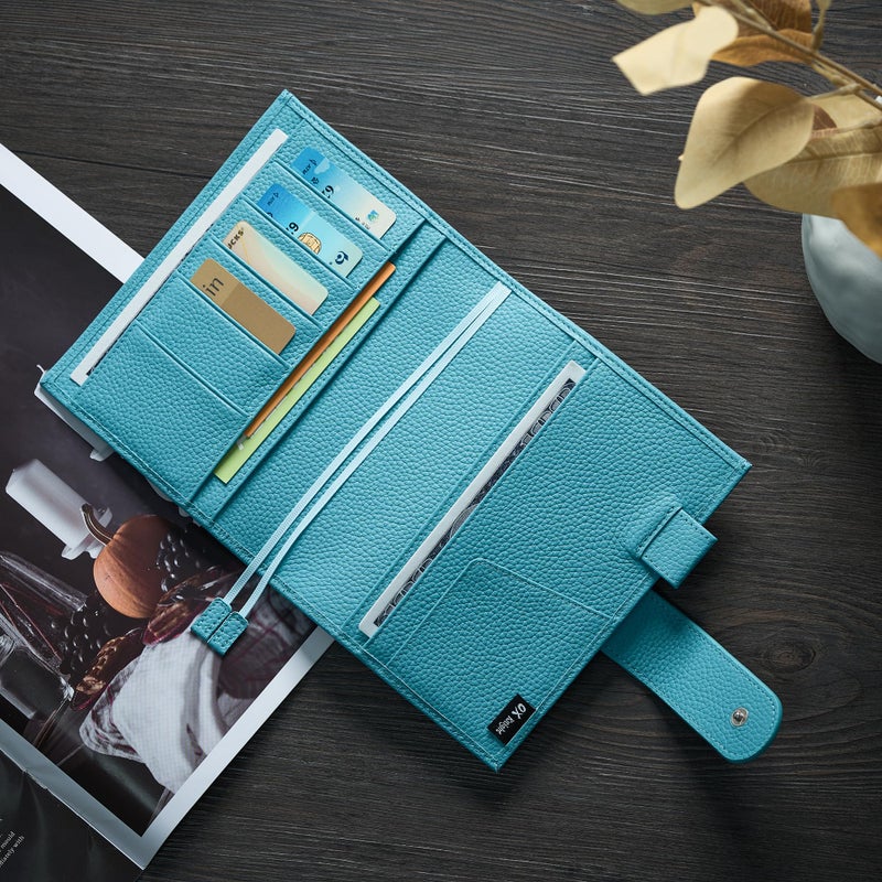 Ox Knight A6 Leather Planner Cover for Hobonichi, Stalogy, Midori Hibino, Leuchtturm1917, and More - with Pen Loop, Card Slots, Back Pocket, and Bookmarks (Light Blue) - Image 3