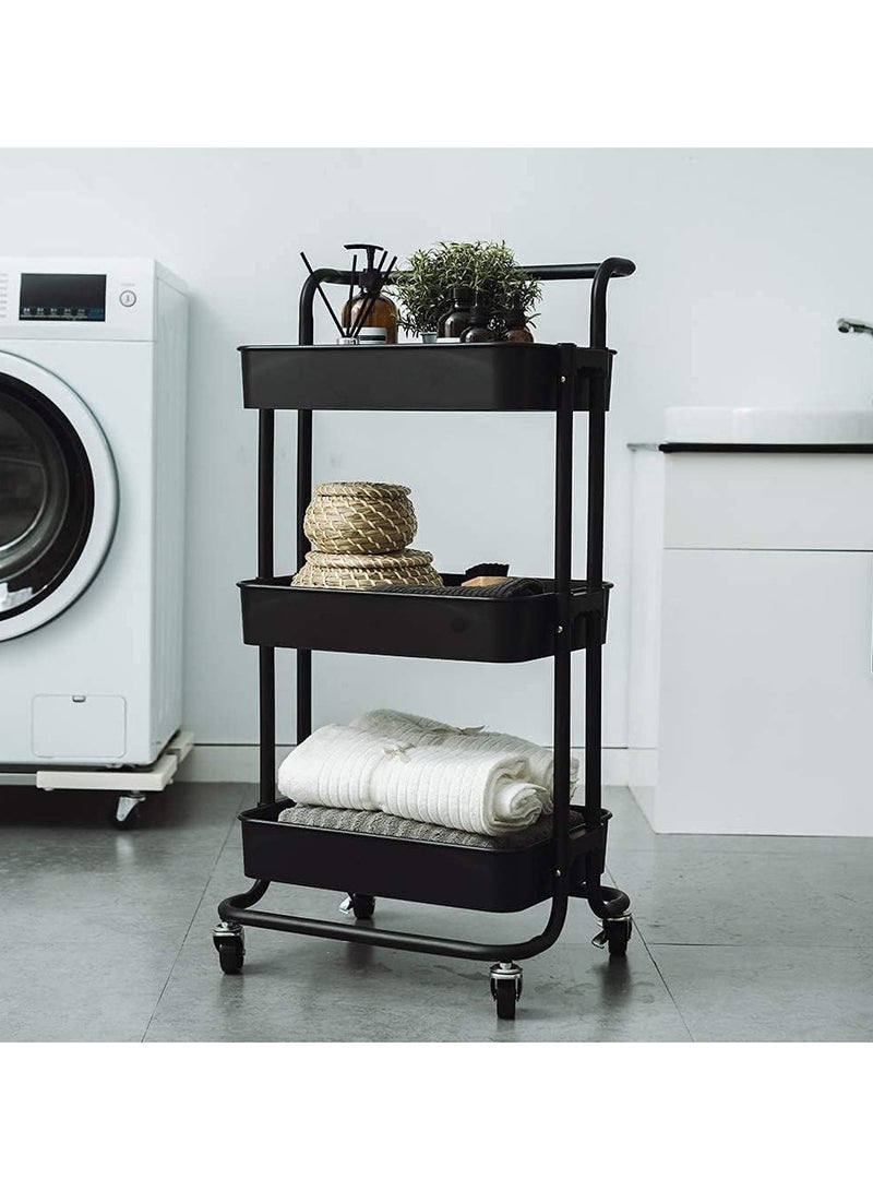 DubaiGallery 3 Tier Trolley Storage -3 Tier Rolling Storage Cart with Wheels - Multifunctional Organization Cart with Brake Caster Wheels -Kitchen Shelf Storage Rack - Image 2