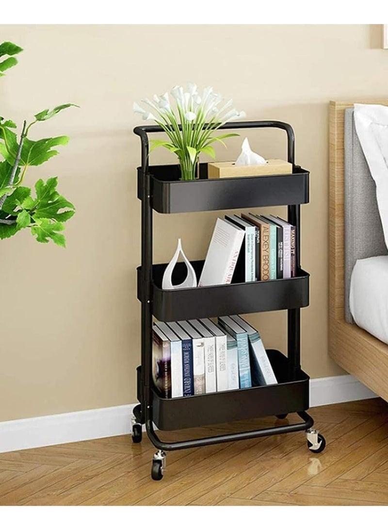 DubaiGallery 3 Tier Trolley Storage -3 Tier Rolling Storage Cart with Wheels - Multifunctional Organization Cart with Brake Caster Wheels -Kitchen Shelf Storage Rack - Image 4