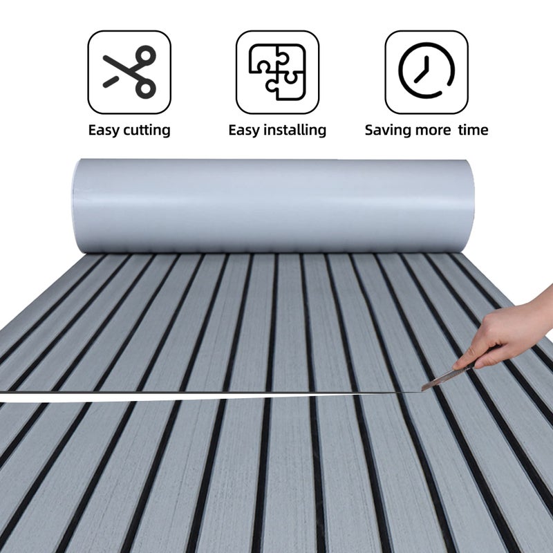 FOCEAN Boat Flooring EVA Foam Boat Decking Faux Teak Marine Flooring Marine Mat Sheet for Motorboat RV Yacht Kayak Surfboard, 94.5''x 23.6'', Grey with Black Lines - Image 2
