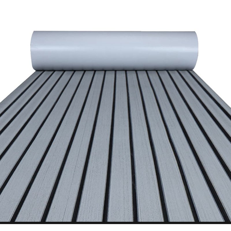 FOCEAN Boat Flooring EVA Foam Boat Decking Faux Teak Marine Flooring Marine Mat Sheet for Motorboat RV Yacht Kayak Surfboard, 94.5''x 23.6'', Grey with Black Lines - Image 1