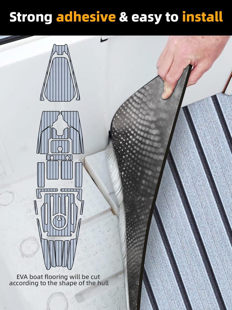 FOCEAN Boat Flooring EVA Foam Boat Decking Faux Teak Marine Flooring Marine Mat Sheet for Motorboat RV Yacht Kayak Surfboard, 94.5''x 23.6'', Grey with Black Lines - Image 3