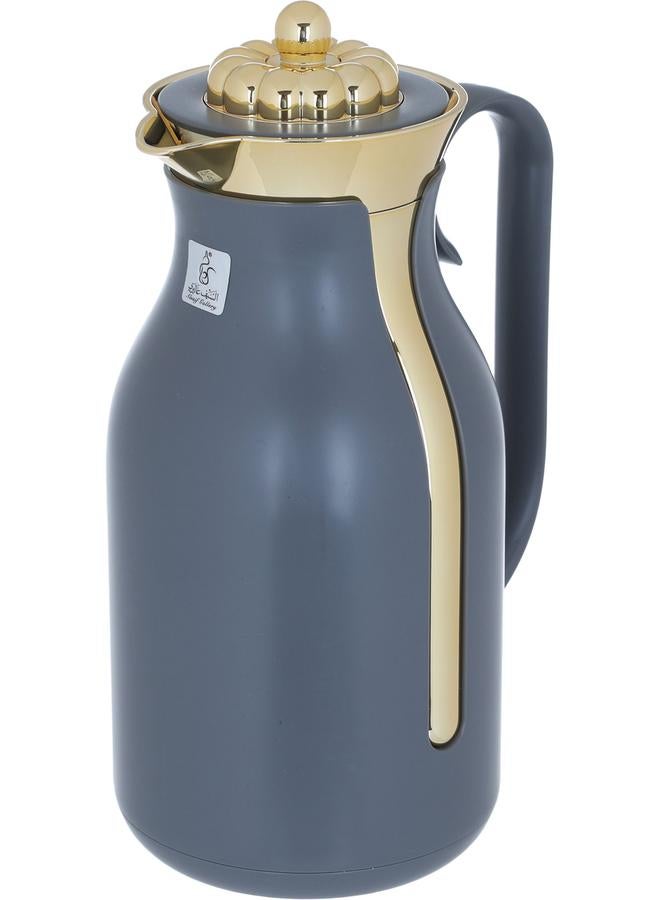 تايمليس ترمس بلاستيك من رايانا سعة 1 لتر، ذهبي، رمادي - Image 3