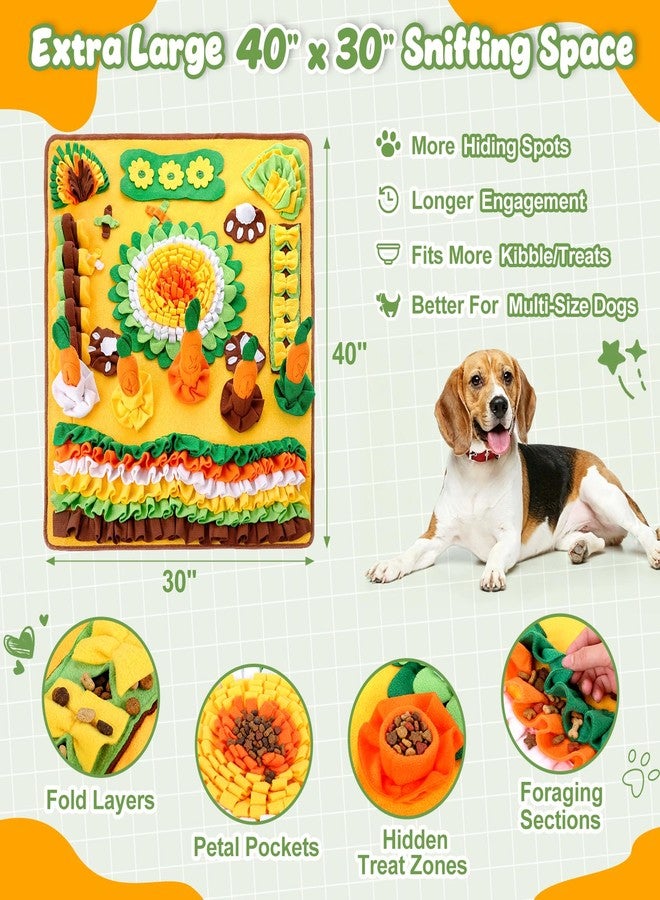 Hsei Large Snuffle Mat for Dogs Set 40'' x 30'' Colorful Nosework Feeding Mat with 5 Squeaky Carrots Cotton and 1 Cotton Rope Toy Interactive Foraging Puzzle for Stress Relief Slow Feeding - Image 2