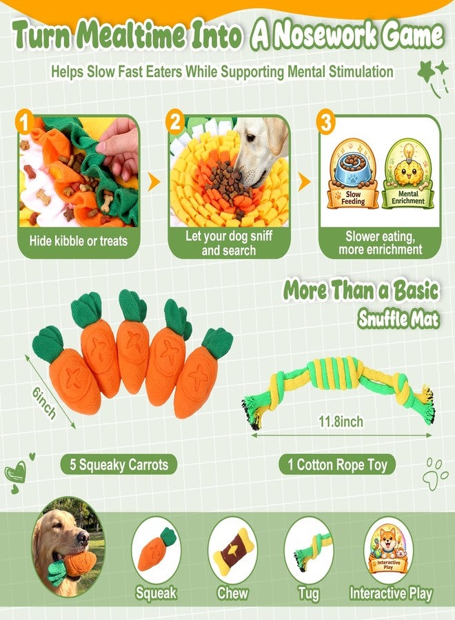 Hsei Large Snuffle Mat for Dogs Set 40'' x 30'' Colorful Nosework Feeding Mat with 5 Squeaky Carrots Cotton and 1 Cotton Rope Toy Interactive Foraging Puzzle for Stress Relief Slow Feeding - Image 3