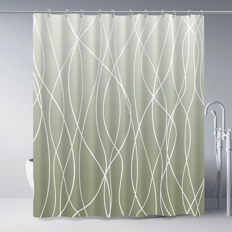 Punkray Ombre Sage Green Striped Fabric Shower Curtain for Bathroom with 12 Hooks  Shower Curtains for Bathroom  Waterproof Bath Accessories Hotel Style - Machine Washable 72 X 72 - Image 1