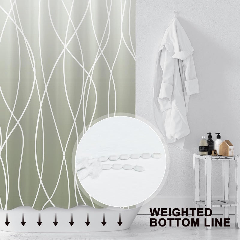 Punkray Ombre Sage Green Striped Fabric Shower Curtain for Bathroom with 12 Hooks  Shower Curtains for Bathroom  Waterproof Bath Accessories Hotel Style - Machine Washable 72 X 72 - Image 2