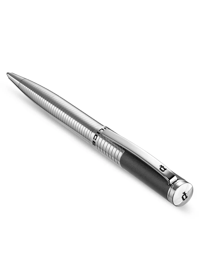 بوليس Meiryo Black Silver Stainless Steel Textured Pen with Silver Trims and Blue Ink