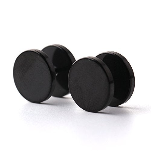 Ruifan 18G Men,Women's 14mm Stainless Steel Fake Screw Studs Earrings Tapers Plugs Gauges Illusion Tunnel(Black) 2pcs - Image 1