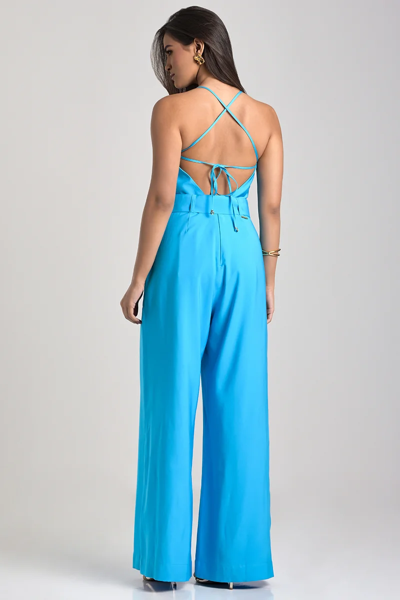 Blue Jumpsuit with Back Tie