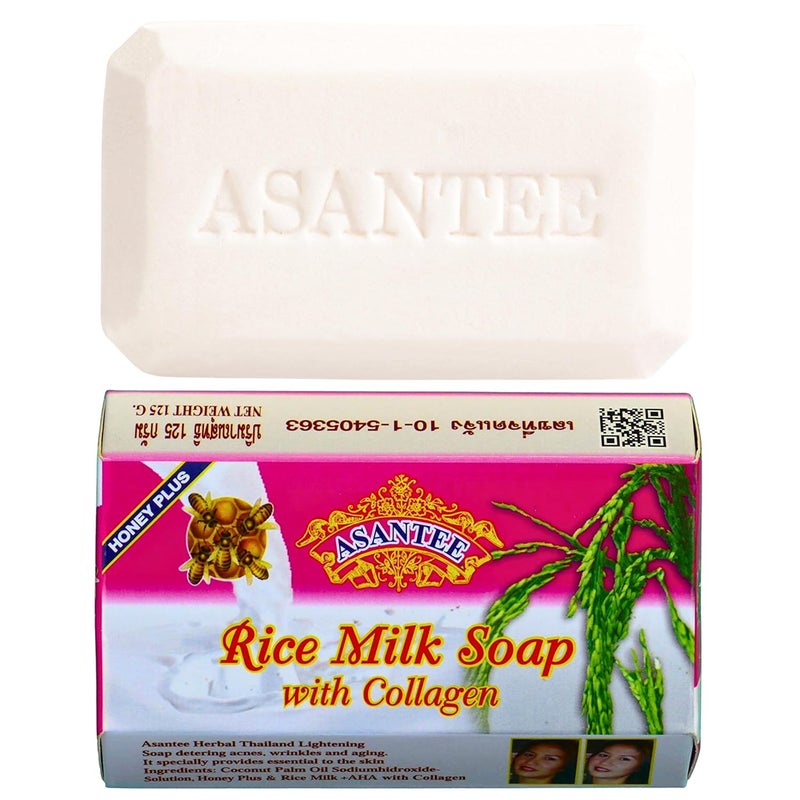 ASANTEE Rice Milk with Collagen and Honey - Luxurious Body Soap for Soft, Clear, and Radiant Skin - Scent Long-Lasting 125 g.