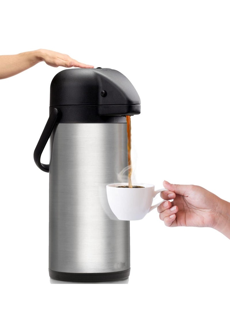 1900 ml Airpot Coffee Dispenser with Pump, Insulated Thermal Coffee Carafe - Stainless Steel Hot Beverage Dispenser - Thermos Urn for Hot/Cold Water, Drink Dispenser for Parties - Image 1