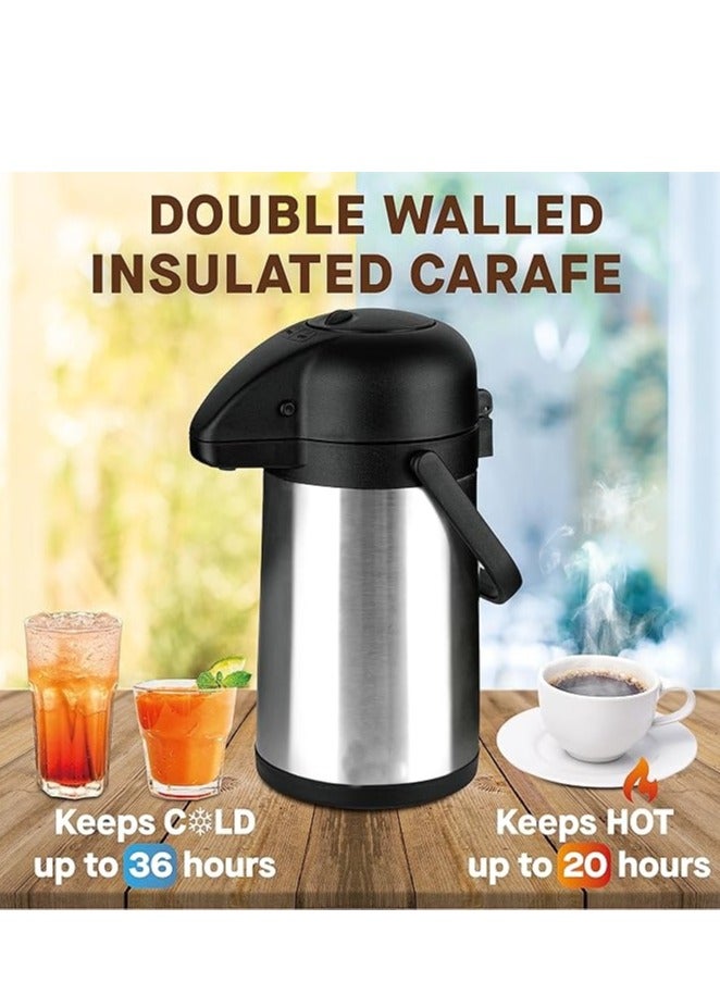 1900 ml Airpot Coffee Dispenser with Pump, Insulated Thermal Coffee Carafe - Stainless Steel Hot Beverage Dispenser - Thermos Urn for Hot/Cold Water, Drink Dispenser for Parties - Image 2