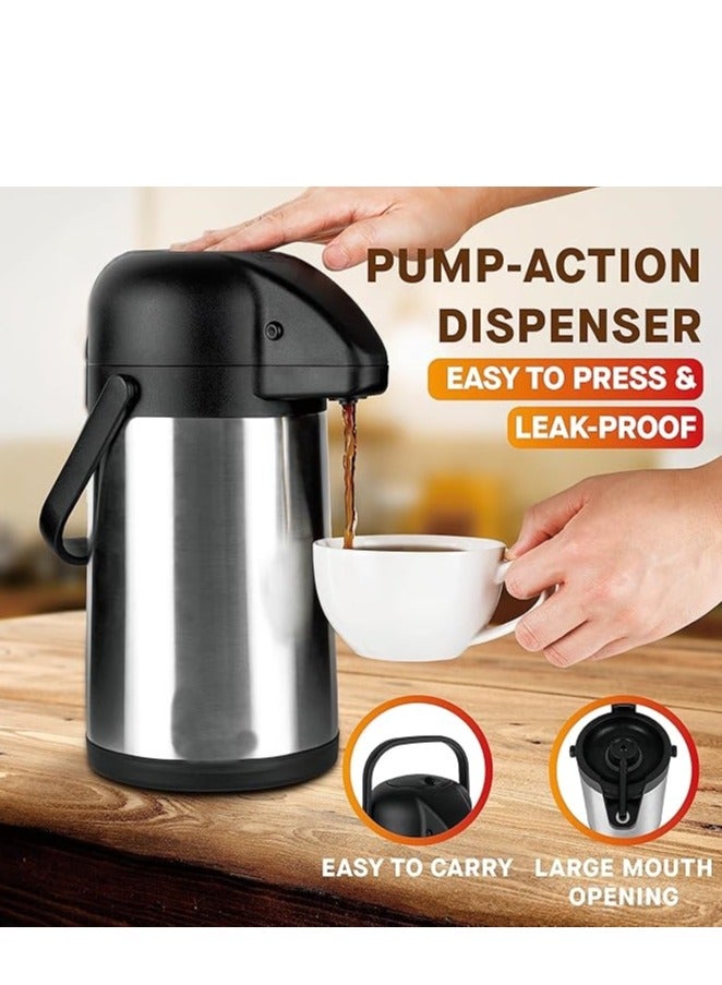1900 ml Airpot Coffee Dispenser with Pump, Insulated Thermal Coffee Carafe - Stainless Steel Hot Beverage Dispenser - Thermos Urn for Hot/Cold Water, Drink Dispenser for Parties - Image 3