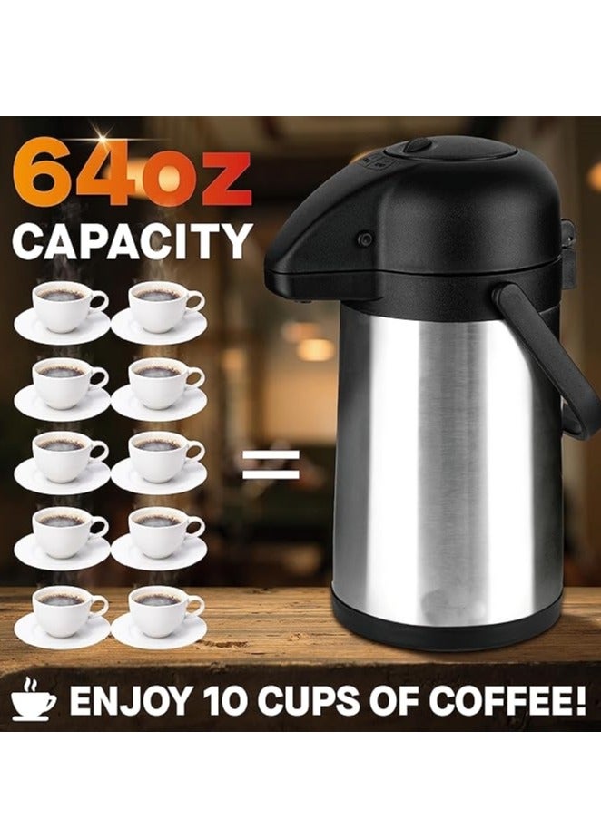 1900 ml Airpot Coffee Dispenser with Pump, Insulated Thermal Coffee Carafe - Stainless Steel Hot Beverage Dispenser - Thermos Urn for Hot/Cold Water, Drink Dispenser for Parties - Image 4
