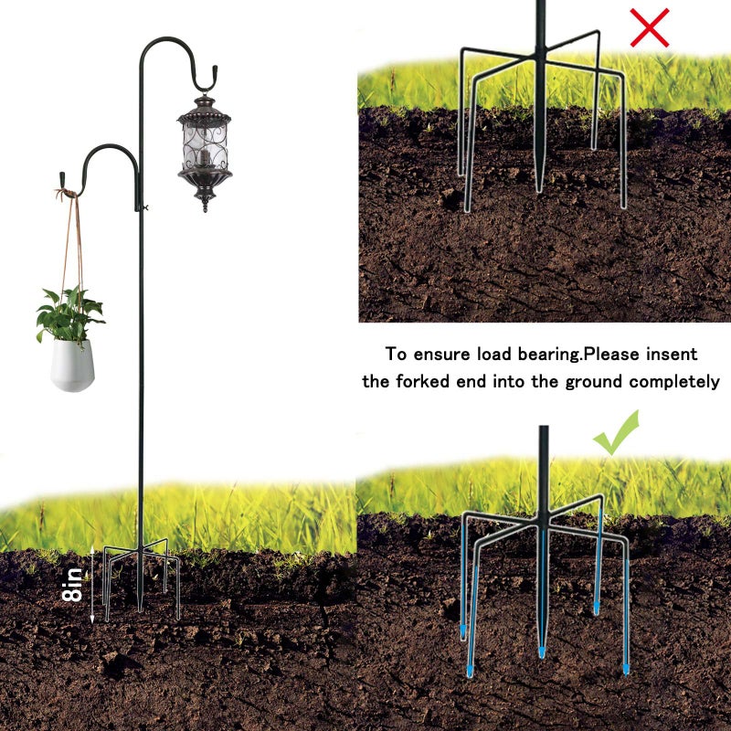 MIPON 78 Inch Double Shepherds Hooks for Outdoor Bird Feeder,Hanging Plants,Solar Light,Adjustable 78/62/46/30 Inch,3/4 Inch Width Garden Shepards Hook - Image 3