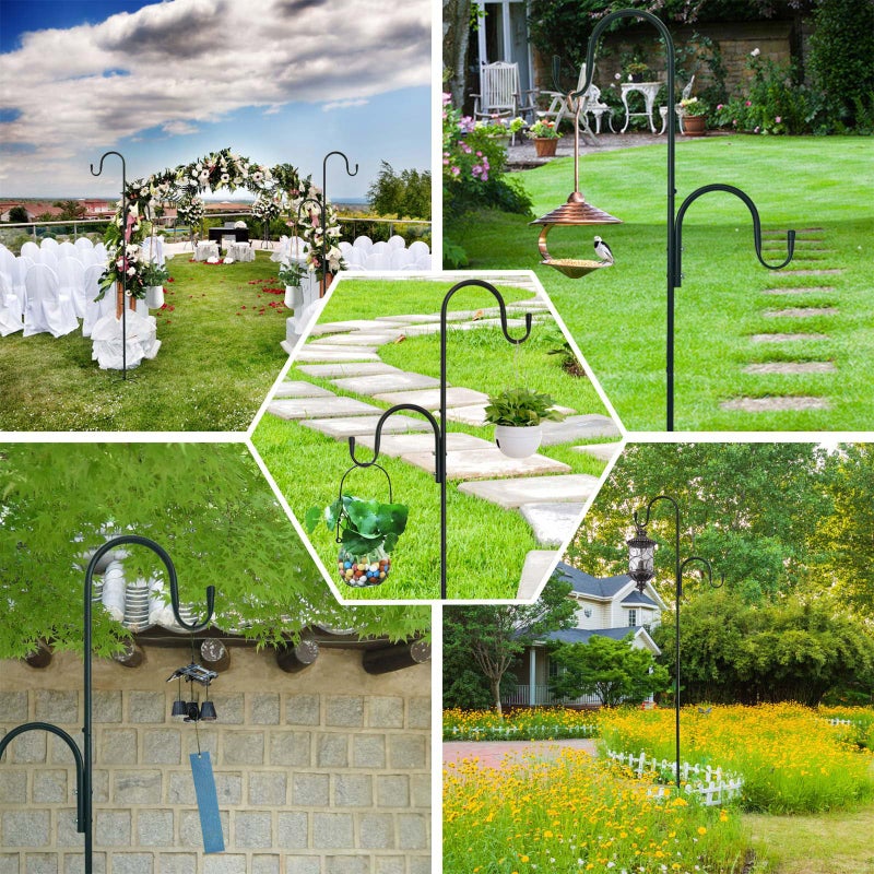 MIPON 78 Inch Double Shepherds Hooks for Outdoor Bird Feeder,Hanging Plants,Solar Light,Adjustable 78/62/46/30 Inch,3/4 Inch Width Garden Shepards Hook - Image 4
