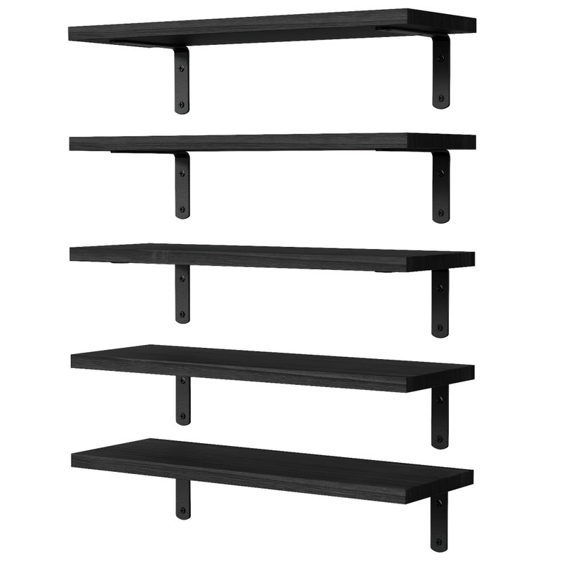 DOLLFIO Floating Shelves 5 Sets Wall Shelves Wood Floating Shelves for Bedroom Wall Dcor Wall Mounted Floating Bathroom Shelf for Storage Floating Book Shelf Living Room  Black