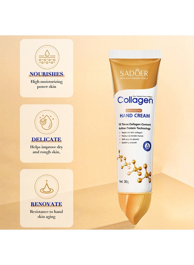 SADOER Collagen Hand Cream, 10 Times Collagen Content Active Protein Technology,Nourishing Whitening Moisturizing Skin Care Cream, Fast Absorbing Anti Ageing Hand Cream, Smooth And Soft Skin Crack Repair Cream To Remove Wrinkles Darkness 30g  - Image 3