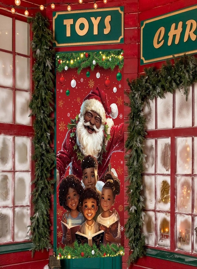 Yarcooly African American Christmas Door Cover Black Santa Claus Banner Black African American Christmas Decor Merry New year Xmas Decor Christmas Decorations for Home Party - Image 5