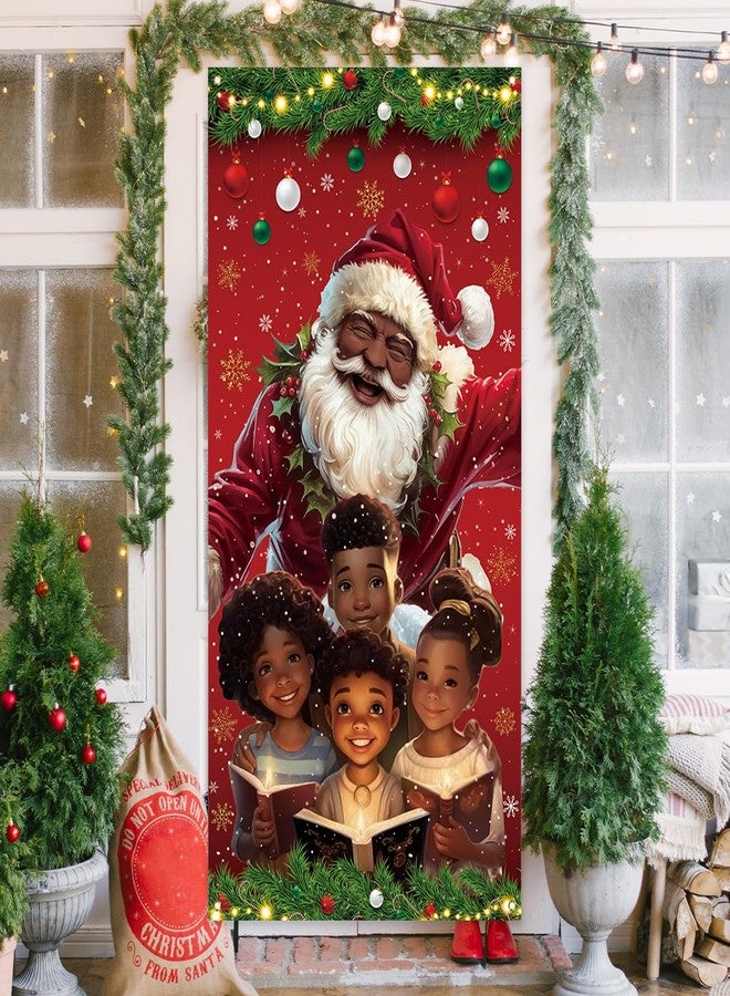 Yarcooly African American Christmas Door Cover Black Santa Claus Banner Black African American Christmas Decor Merry New year Xmas Decor Christmas Decorations for Home Party - Image 4