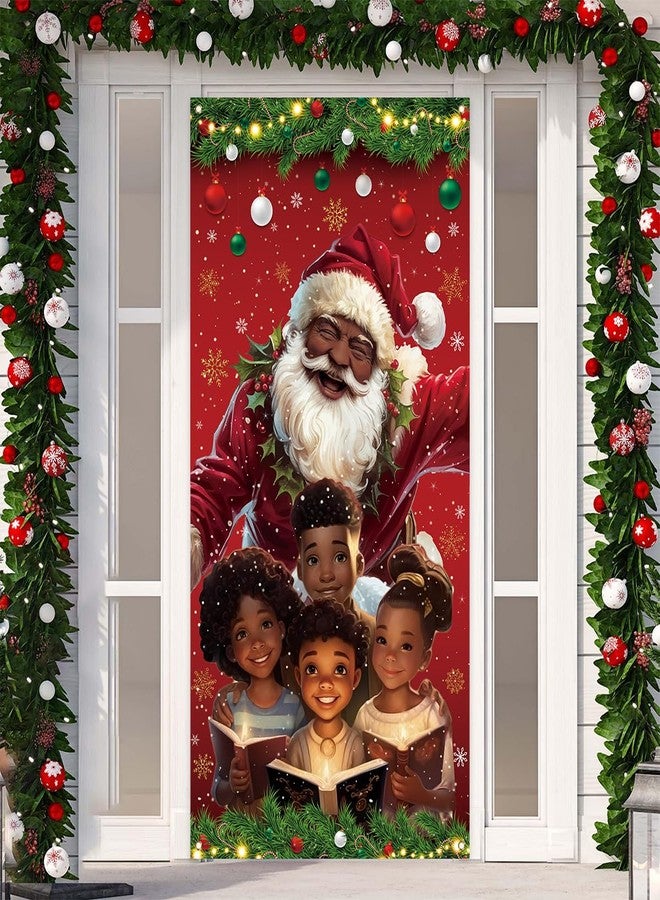 Yarcooly African American Christmas Door Cover Black Santa Claus Banner Black African American Christmas Decor Merry New year Xmas Decor Christmas Decorations for Home Party - Image 1