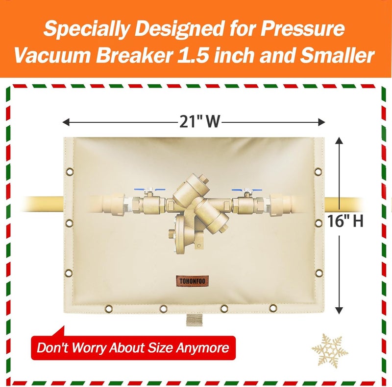 TOHONFOO Backflow Preventer Cover Insulated Pouch (5°F) - Pressure Reducing Value Cover - Winter Water Well Pump Covers Sprinkler Valve Cover Insulated - Protects from Severe Snow and Intense Sun - Image 2
