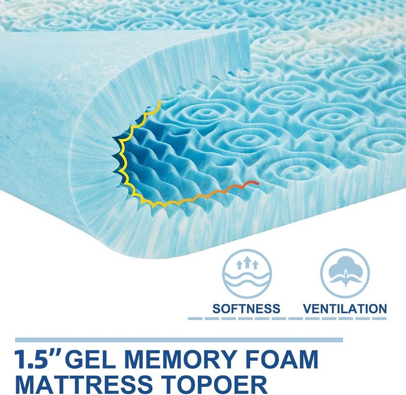 SINWEEK 1.5 Inch Mattress Topper 5-Zone Memory Foam Mattress Topper Pressure Relieve Soft Mattress Pad, CertiPUR-US Certified, Full Size Blue - Image 2