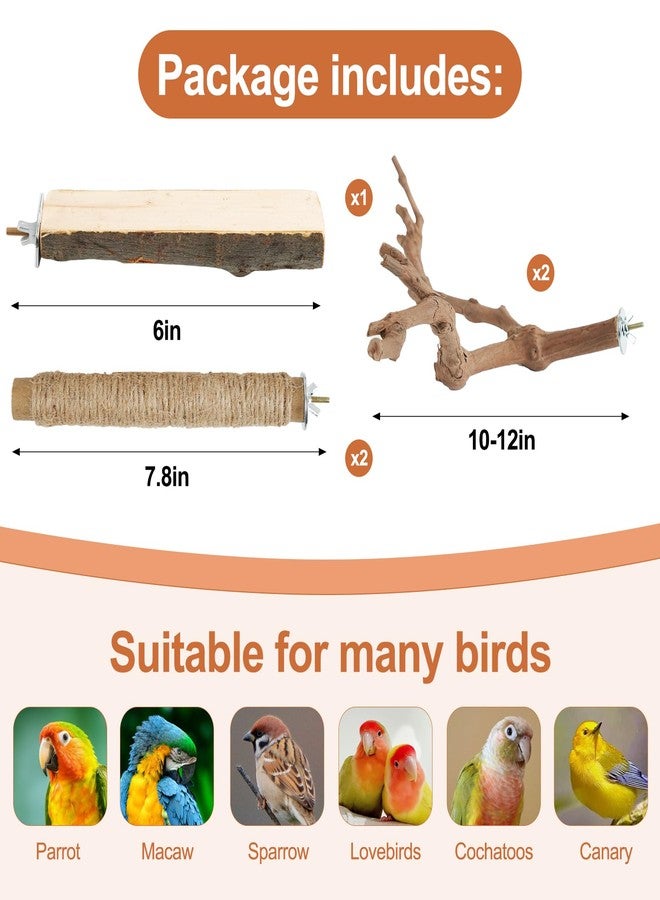 Manoai Bird Perch Stand, Pole Standing Natural Wood Bird Perch Set 5PCS Paw Grinding Fork Parrot Cage Branch with Rope for Macaw African Grey Amazon Pet Medium Birds Cage Accessories - Image 3