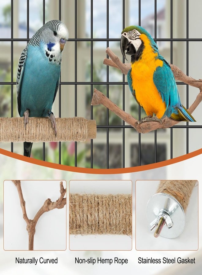Manoai Bird Perch Stand, Pole Standing Natural Wood Bird Perch Set 5PCS Paw Grinding Fork Parrot Cage Branch with Rope for Macaw African Grey Amazon Pet Medium Birds Cage Accessories - Image 2