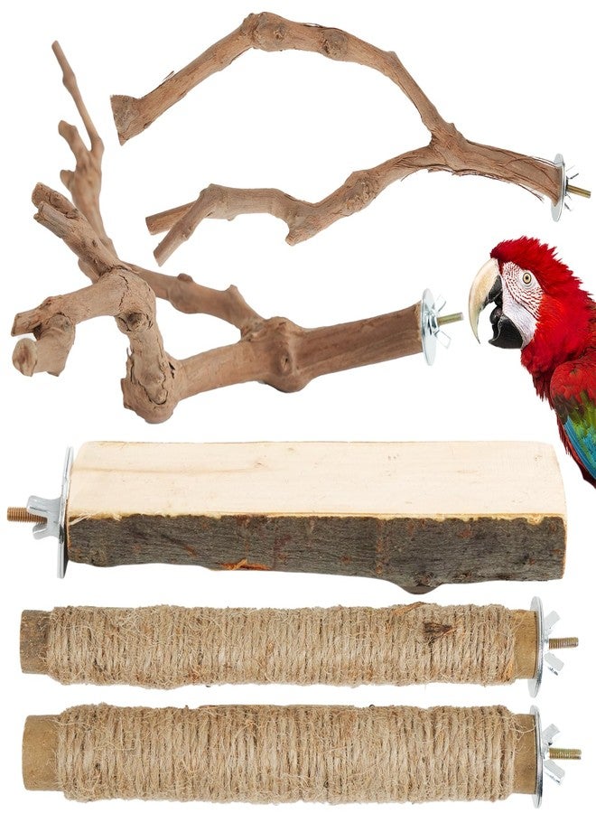 Manoai Bird Perch Stand, Pole Standing Natural Wood Bird Perch Set 5PCS Paw Grinding Fork Parrot Cage Branch with Rope for Macaw African Grey Amazon Pet Medium Birds Cage Accessories - Image 1