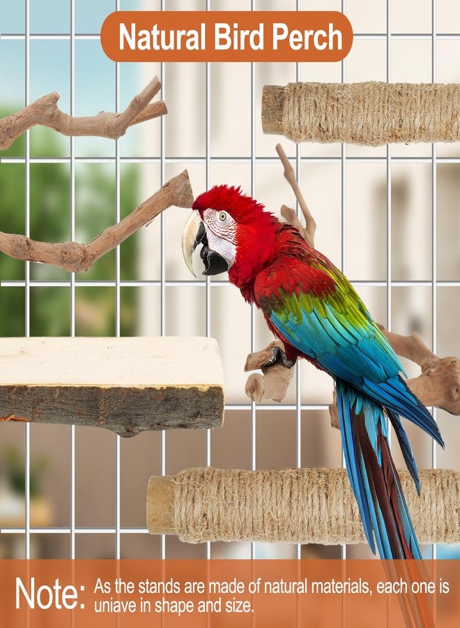 Manoai Bird Perch Stand, Pole Standing Natural Wood Bird Perch Set 5PCS Paw Grinding Fork Parrot Cage Branch with Rope for Macaw African Grey Amazon Pet Medium Birds Cage Accessories - Image 4