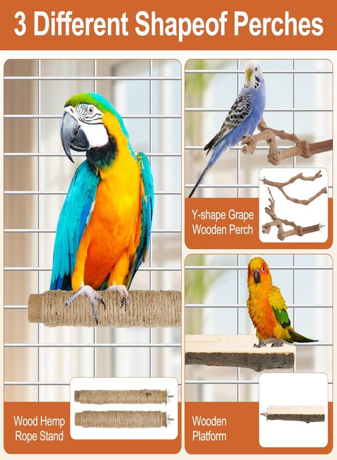 Manoai Bird Perch Stand, Pole Standing Natural Wood Bird Perch Set 5PCS Paw Grinding Fork Parrot Cage Branch with Rope for Macaw African Grey Amazon Pet Medium Birds Cage Accessories - Image 5