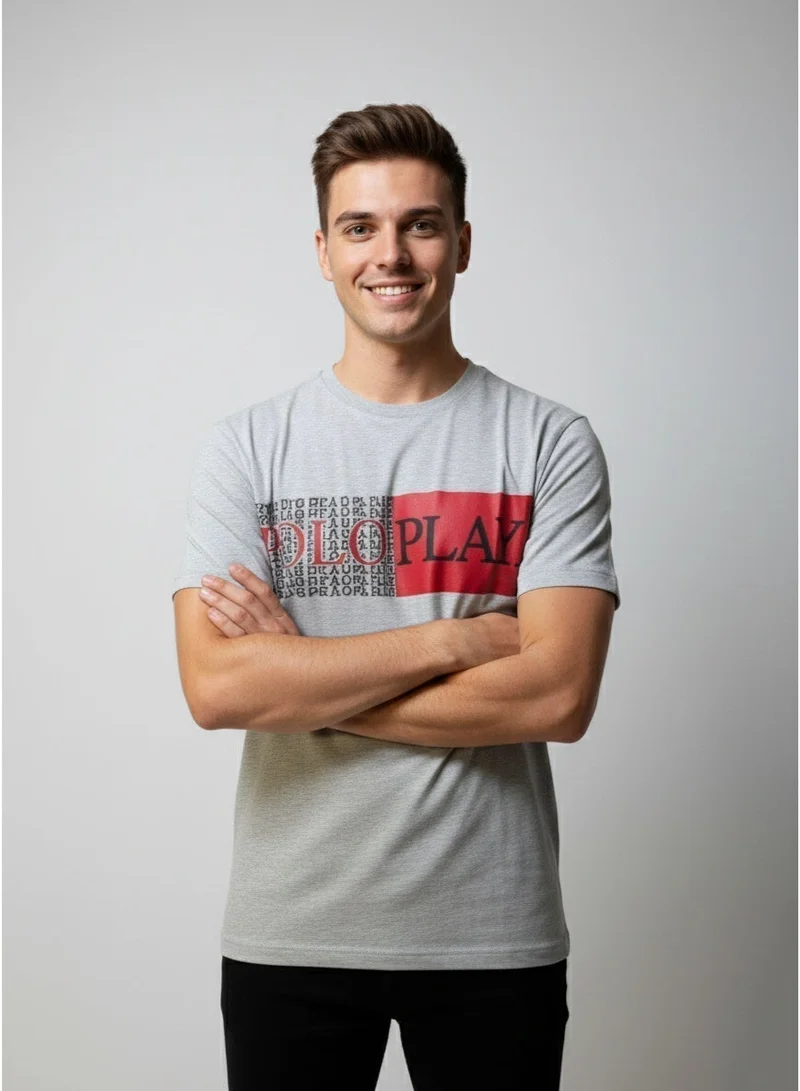 لعب البولو تيشيرت رجالي مطبوع - رمادي