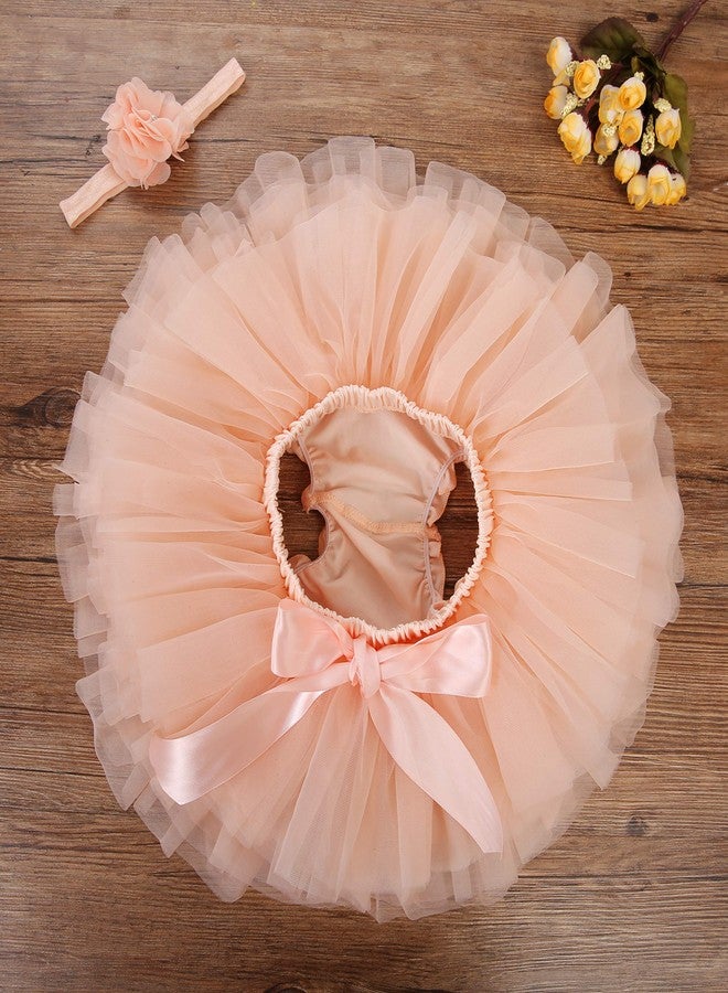 elamccor Baby Girls Tutu Skirt Headband Set Toddler Ruffle Tulle Diaper Covers 6-24 Month Peach - Image 3