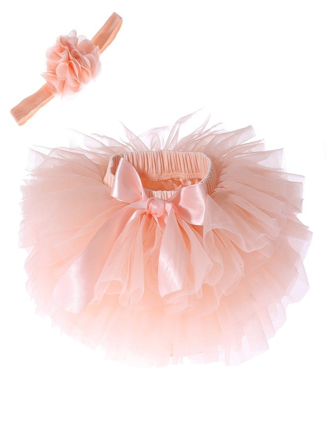 elamccor Baby Girls Tutu Skirt Headband Set Toddler Ruffle Tulle Diaper Covers 6-24 Month Peach - Image 1
