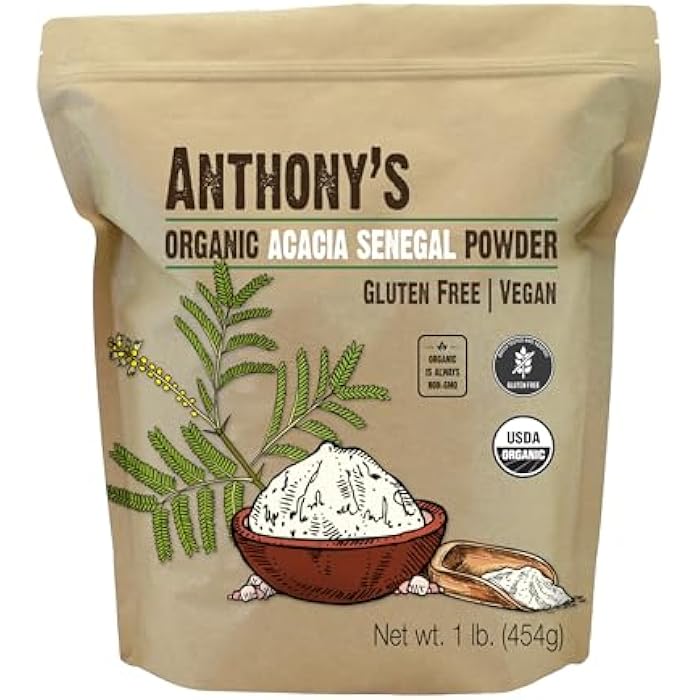 Anthony's Organic Acacia Senegal Powder, 1 lb, Batch Tested Gluten Free, Non GMO, Soluble Fiber, Prebiotic - Image 1