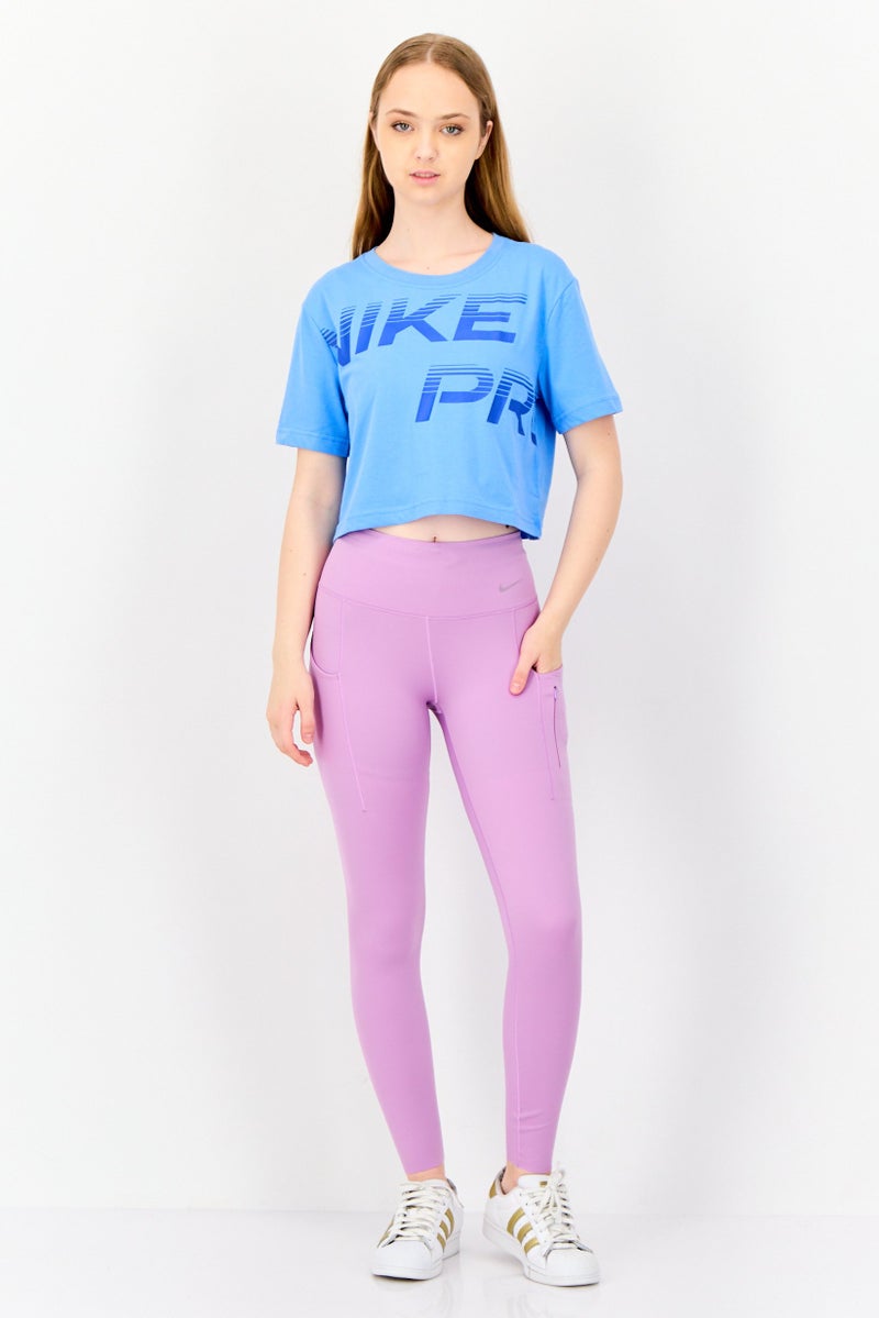 Nike Women Loose Fit Brand Logo Short Sleeves Training Crop Top, Blue  - Image 2