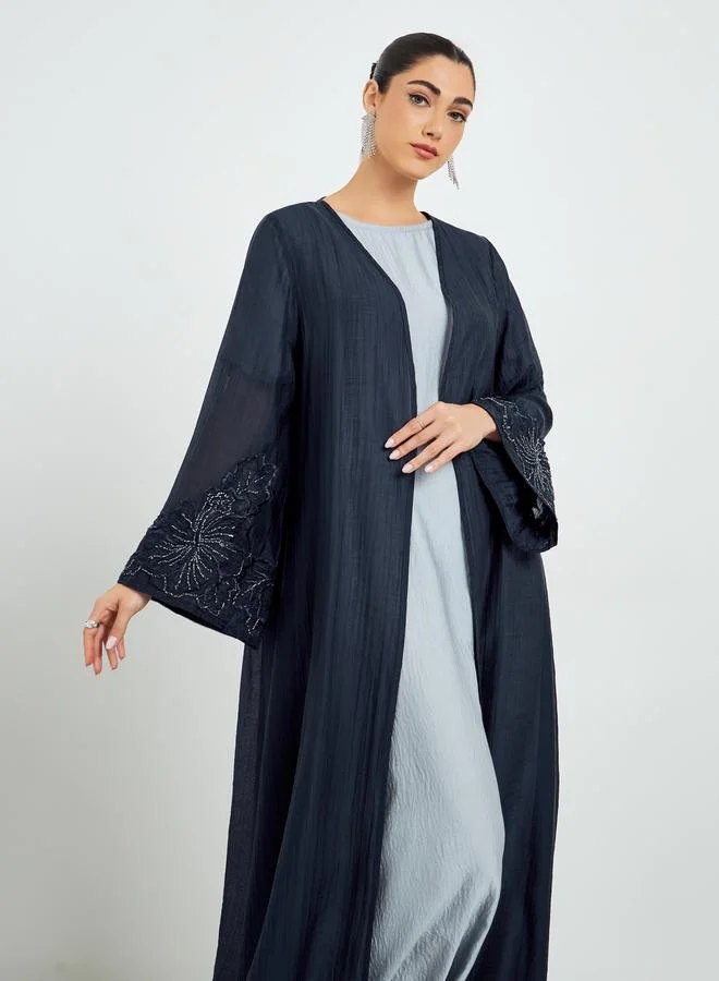 Amirah Navy Blue Embroidered Sleeve A-Line Abaya