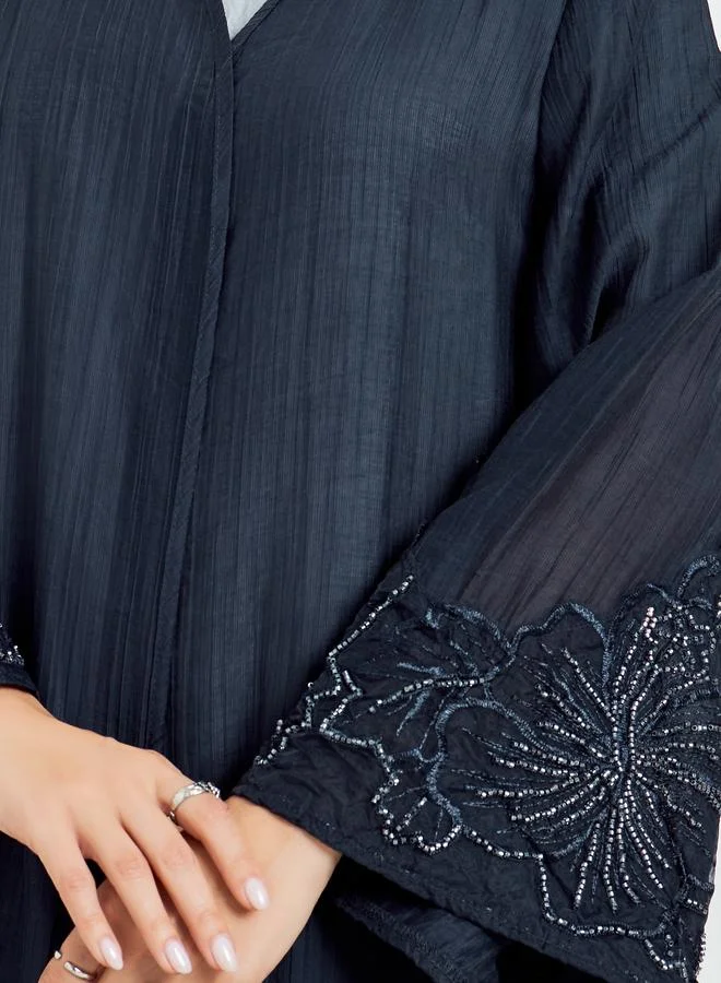 Amirah  Navy Blue Embroidered Sleeve A-Line Abaya for Women | Best Price UAE