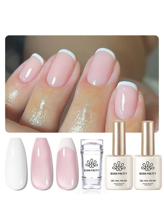 Born Pretty - Born Pretty French Manicure Kit,Nail Stamper and 2Pcs Gel Nail Polish,Include Jelly Milky Pink White Colors for French Tip - Image 1
