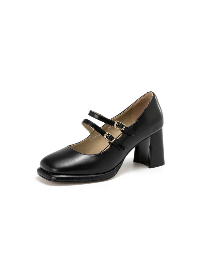 AOKANG Chunky Heel Mary Janes】spring French Style Height-enhancing Fairy Gentle Elegant Retro Leather Shoes - Image 5