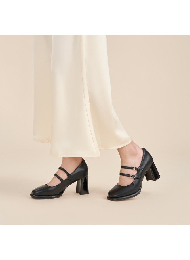 AOKANG Chunky Heel Mary Janes】spring French Style Height-enhancing Fairy Gentle Elegant Retro Leather Shoes - Image 2