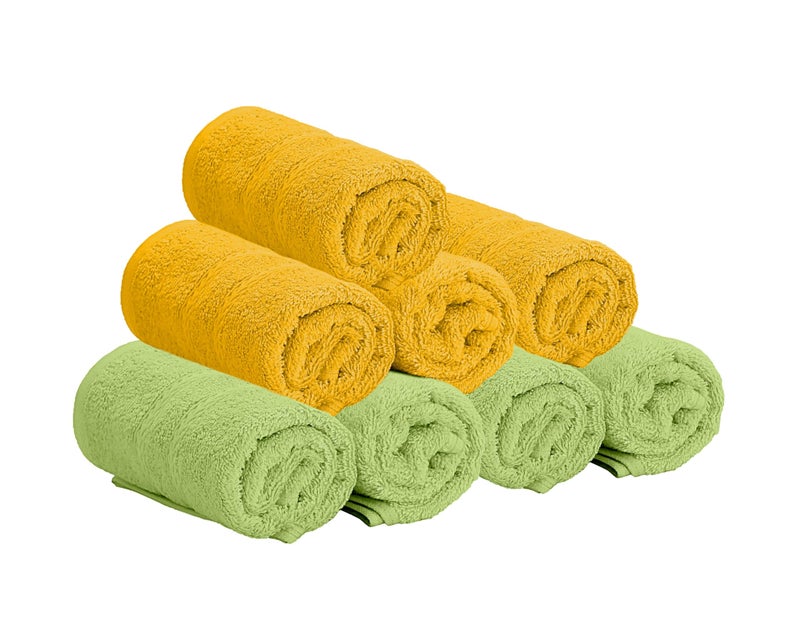 THE HAPPY POD Luxe Face Towel - Pack of 8, Ultra Soft, Highly Absorbent, Quick Dry, Premium Face Towels for Daily Use, Travel, Gym & Spa| 30 x 30 cm - 530 GSM | Green & Yellow | 70% Cotton, 30% Bamboo - Image 1