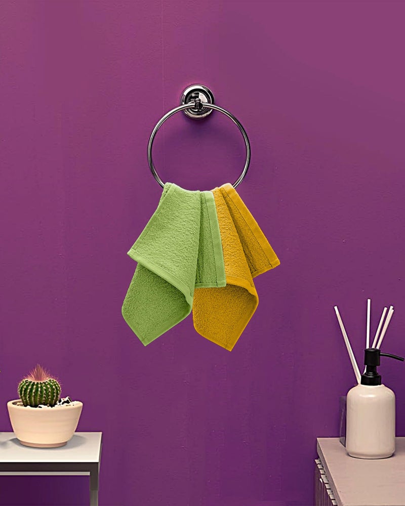 THE HAPPY POD Luxe Face Towel - Pack of 8, Ultra Soft, Highly Absorbent, Quick Dry, Premium Face Towels for Daily Use, Travel, Gym & Spa| 30 x 30 cm - 530 GSM | Green & Yellow | 70% Cotton, 30% Bamboo - Image 3