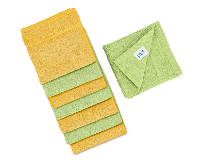 THE HAPPY POD Luxe Face Towel - Pack of 8, Ultra Soft, Highly Absorbent, Quick Dry, Premium Face Towels for Daily Use, Travel, Gym & Spa| 30 x 30 cm - 530 GSM | Green & Yellow | 70% Cotton, 30% Bamboo - Image 2