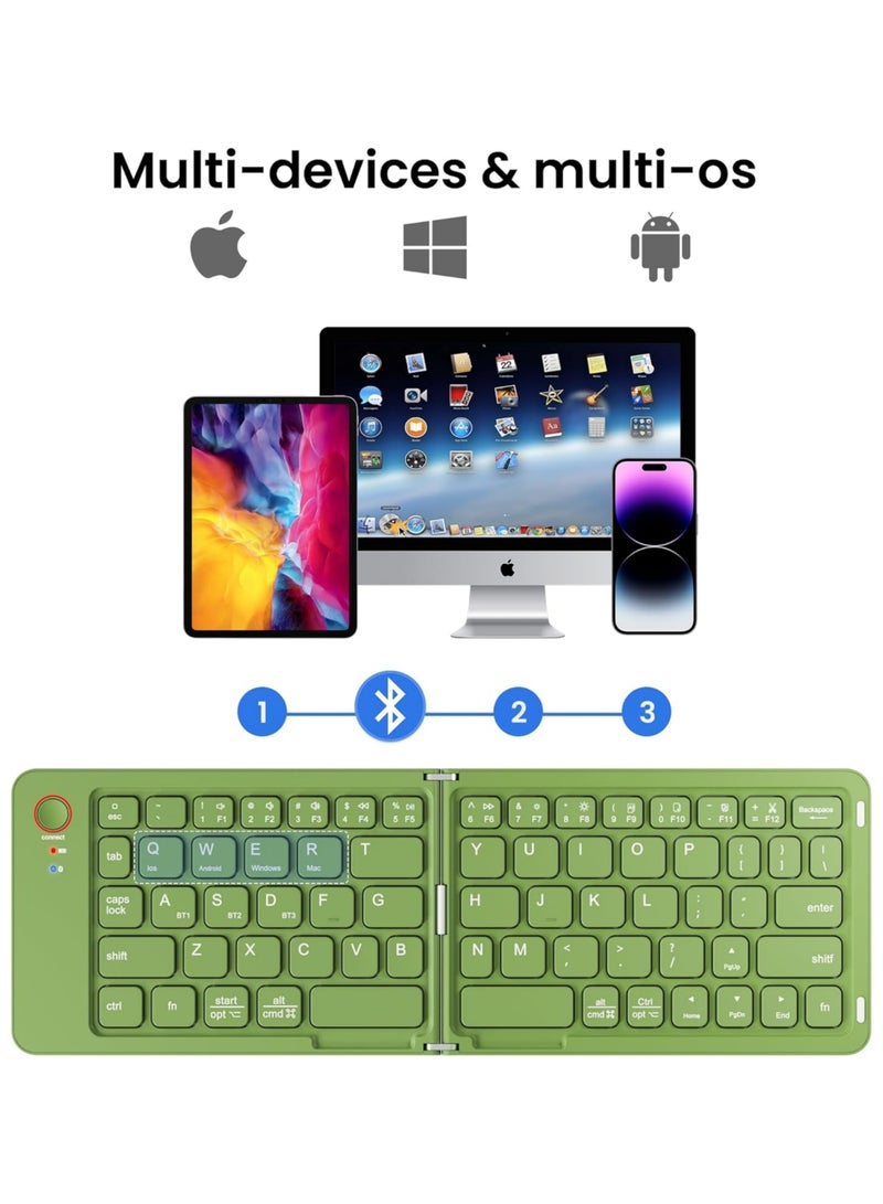 Rock Pow Mini Portable Wireless Folding Full Size Keyboard Sync Up to 3 Devices Aluminum Travel Keyboard for iPhone iPad Mac Android Windows iOS  - Image 2