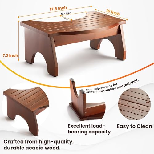 carpentray Solid Sheesham Poop Stool for Bathroom Adults - 7.2" Squatting Toilet Stool for Kids - Pooping Stool Squat with Anti Slip Layer - Bathroom Stools for Sitting/Travel (Sheesham Wood) (Brown) - Image 2