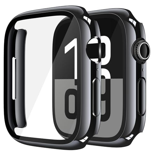 Misxi 2 Pack Tempered Glass Case Compatible for Apple Watch Series 11 (2025) Series 10 46mm, Hard PC Screen Protector Overall Protection Ultra-Thin Lightweight Scratch-Resistant Cover for iWatch, Jet Black - Image 1