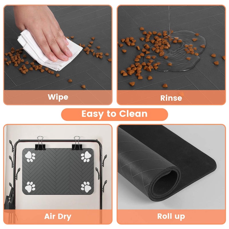 DK177 Pet Feeding Mat-Absorbent Pet Placemat for Food and Water Bowl, with Waterproof Rubber Backing, Quick Dry Water Dispenser Mat for Dog and Cat (27"x17", Striped Dark Gray) - Image 4